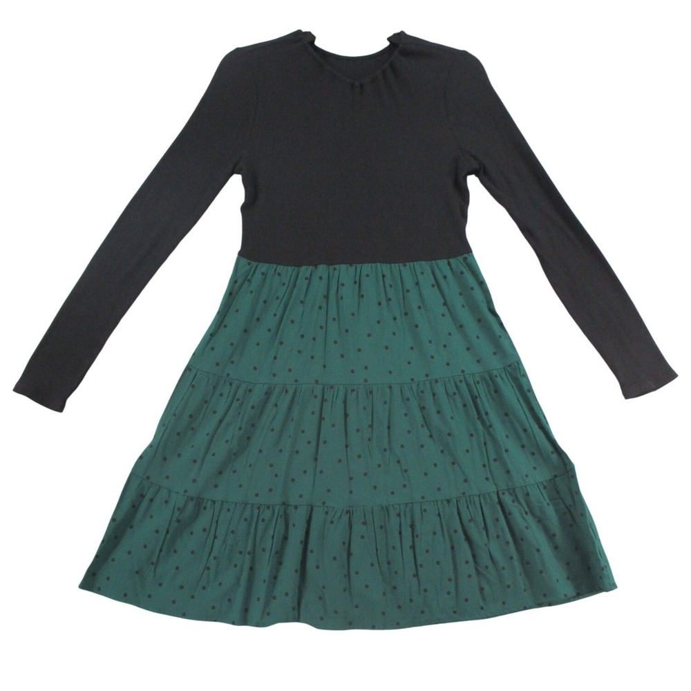Womens Mixed Media Tiered Polka Dot Dress Black Green XXL 16 484813-00